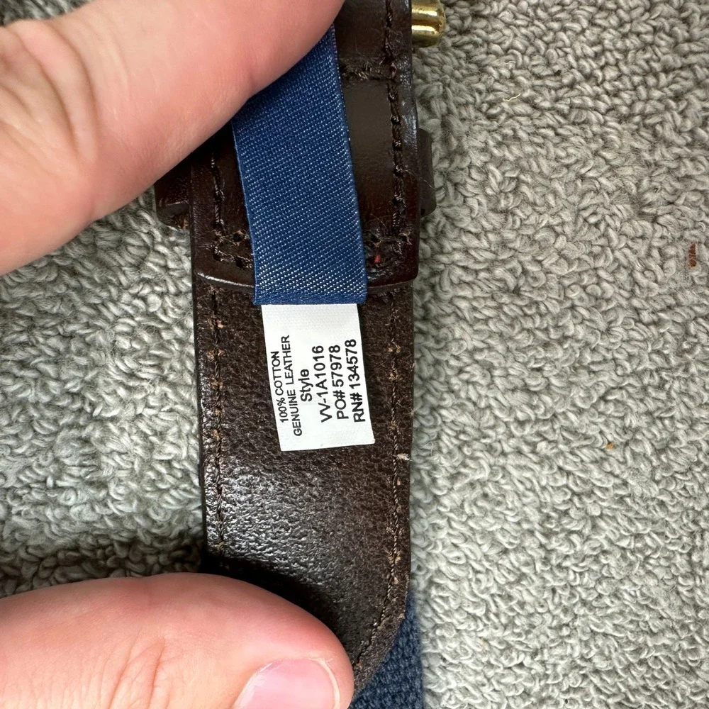 Vineyard Vines Mens 36 Striped Canvas Leather Club Belt Blue VV-1A1016 Brass